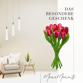 Tulip bouquet made of wood - 9 hand-painted wooden tulips, 34 cm tall, red/white, wooden flower decoration, made in Holland